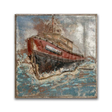 Framed Rustic Metal Sailboat Painting Wall Art for Office